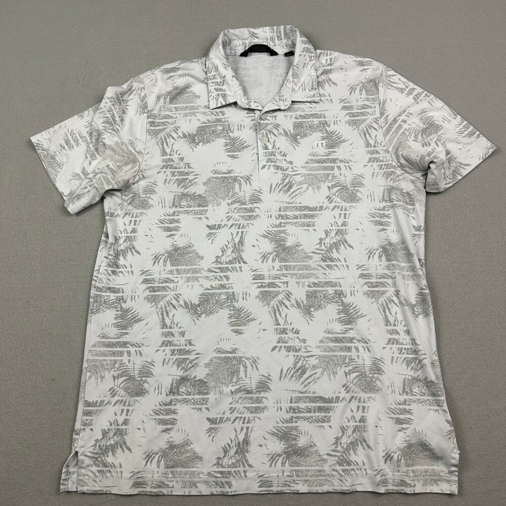 Travis Mathew Shirt Men Large Gray Palm Tree Print Short Sleeve Golf Polo Pima L